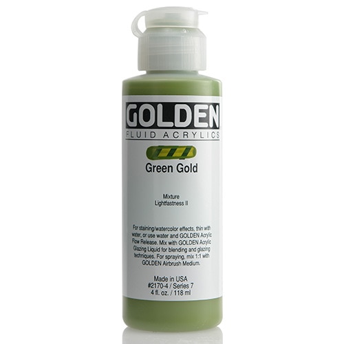 Golden, Fluid Acrylic, Paint, 4oz, Green Gold